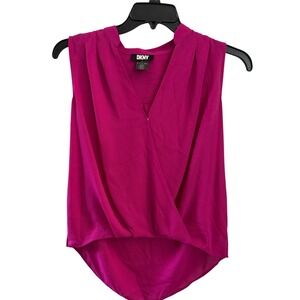 DKNY Women's Sleeveless V Neck Wrap Front Blouse Top Pink Size S NWT